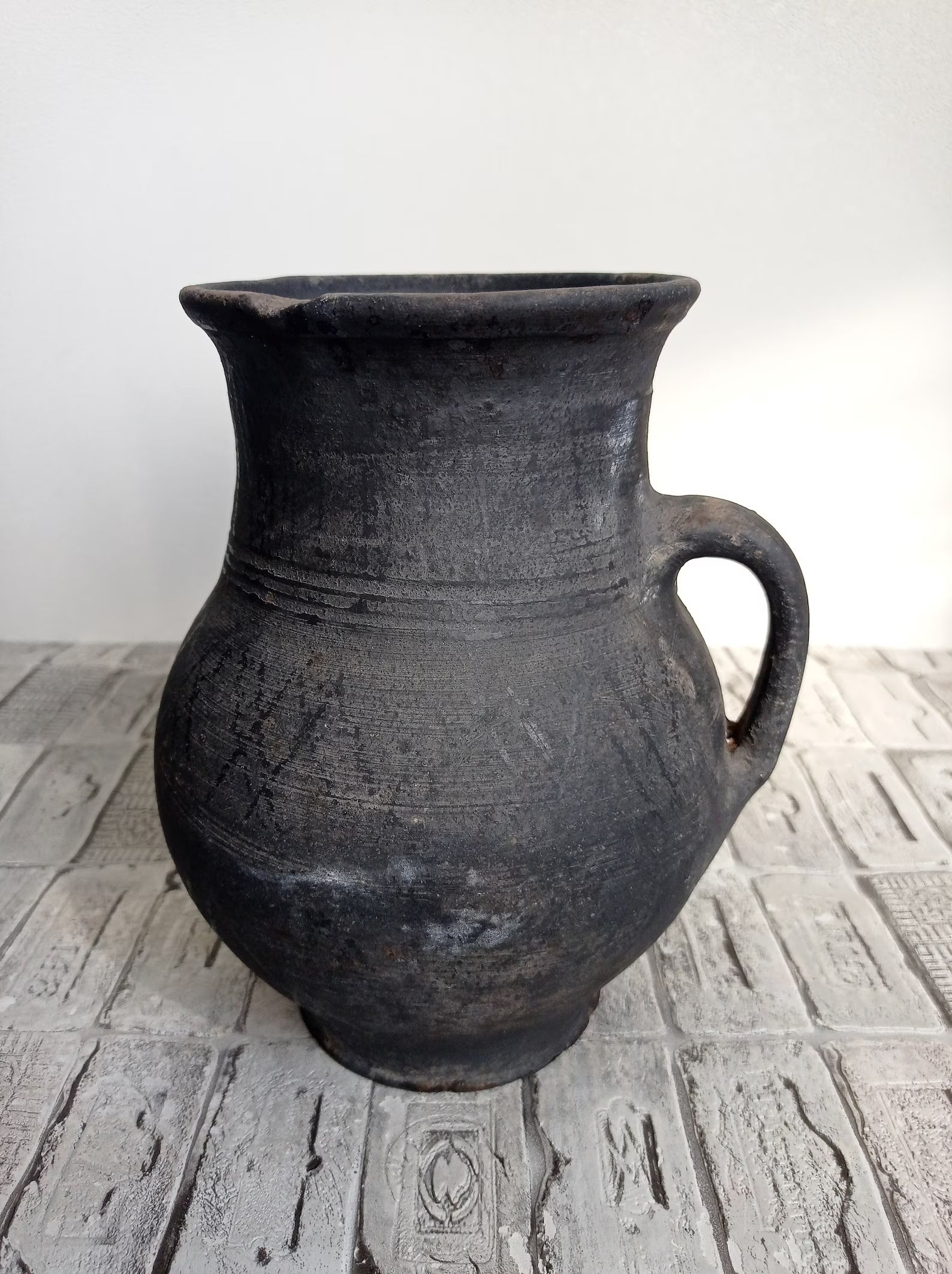 Vintage Black Clay Pitcher Wabi Sabi Vase Old Clay Vessel - Etsy | Etsy (US)