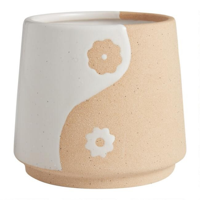 Natural and White Ceramic Peace Flower Planter | World Market