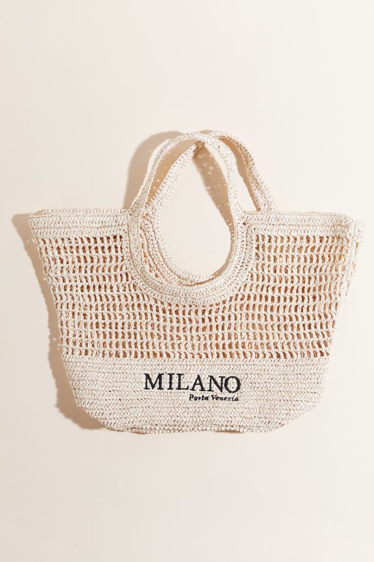 Embroidered Straw Shopper - Light beige - Ladies | H&M US | H&M (US + CA)