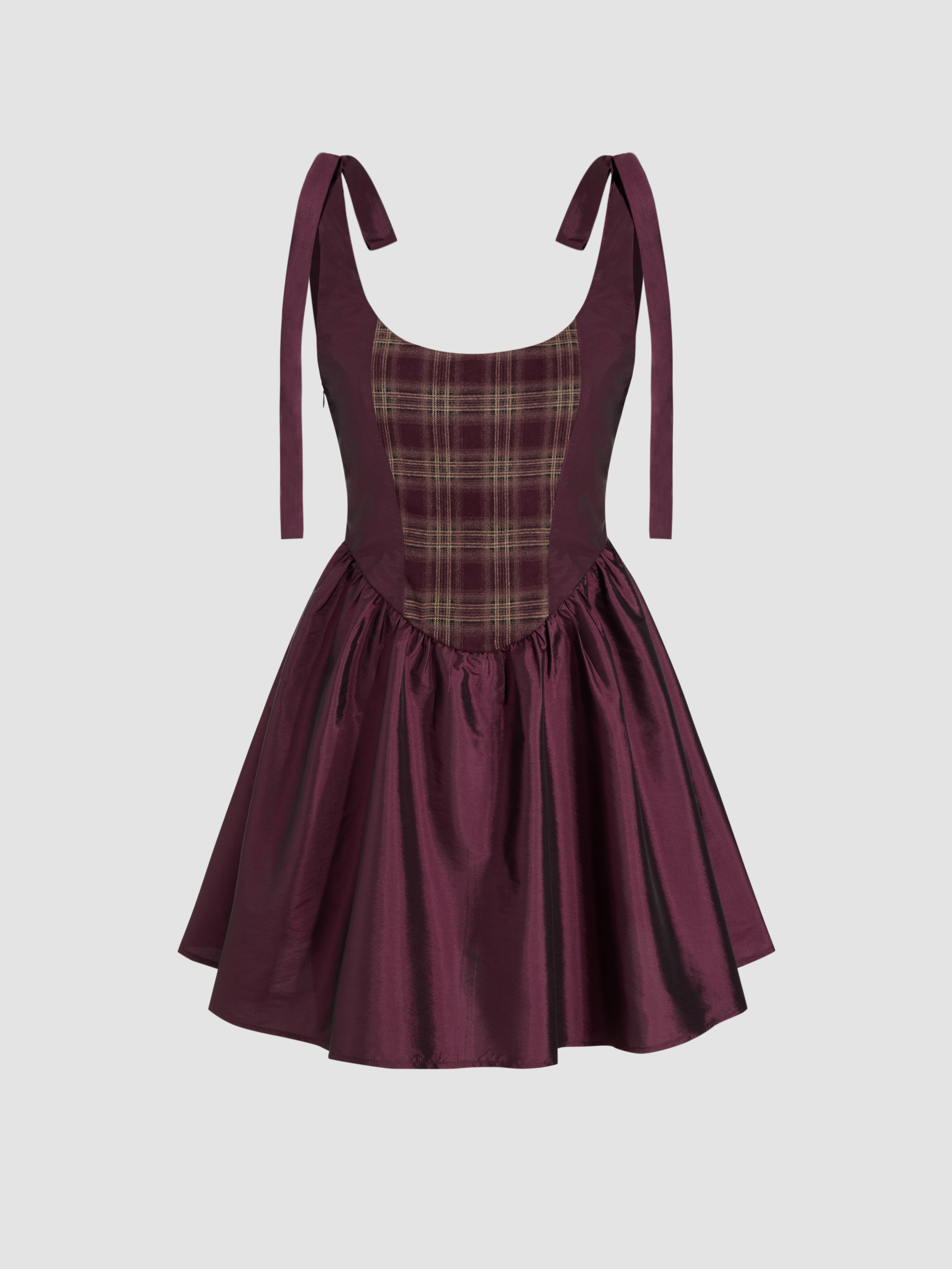 Intessuto Mini abito in tartan con scollatura a U e volant annodati For Party/discoteca Ferie | Cider