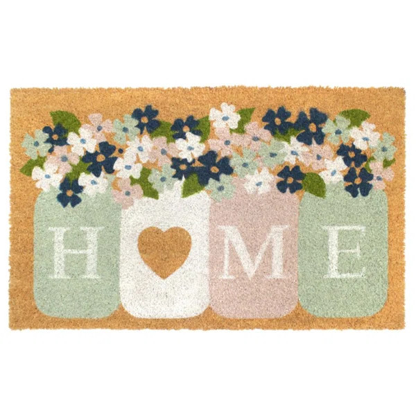 Hesse Machine Tufted Home Mason Jar Coir 30 in. x 18 in. Non-Slip Outdoor Door Mat | Wayfair North America