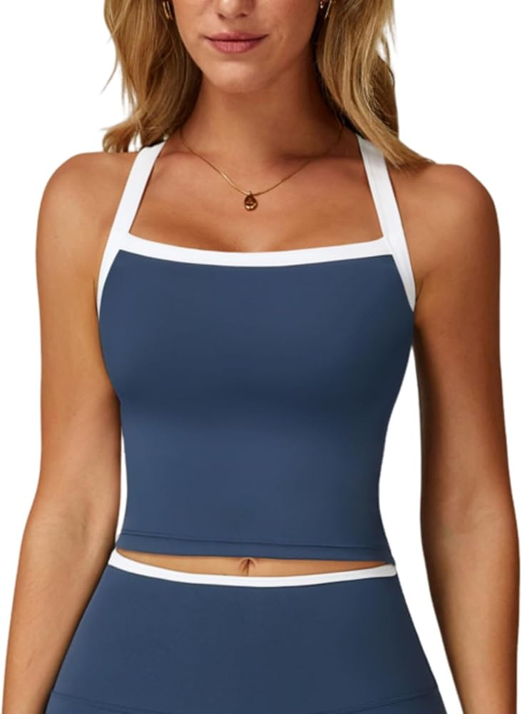 QBGJTD Workout Tank Tops Women Built in Bra Longline Sports Bras | Amazon (US)