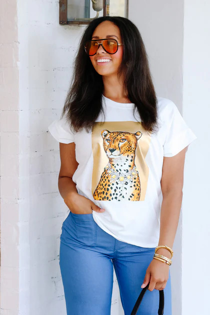 Lucy Leopard White Short Sleeve Tee | The Willow Tree
