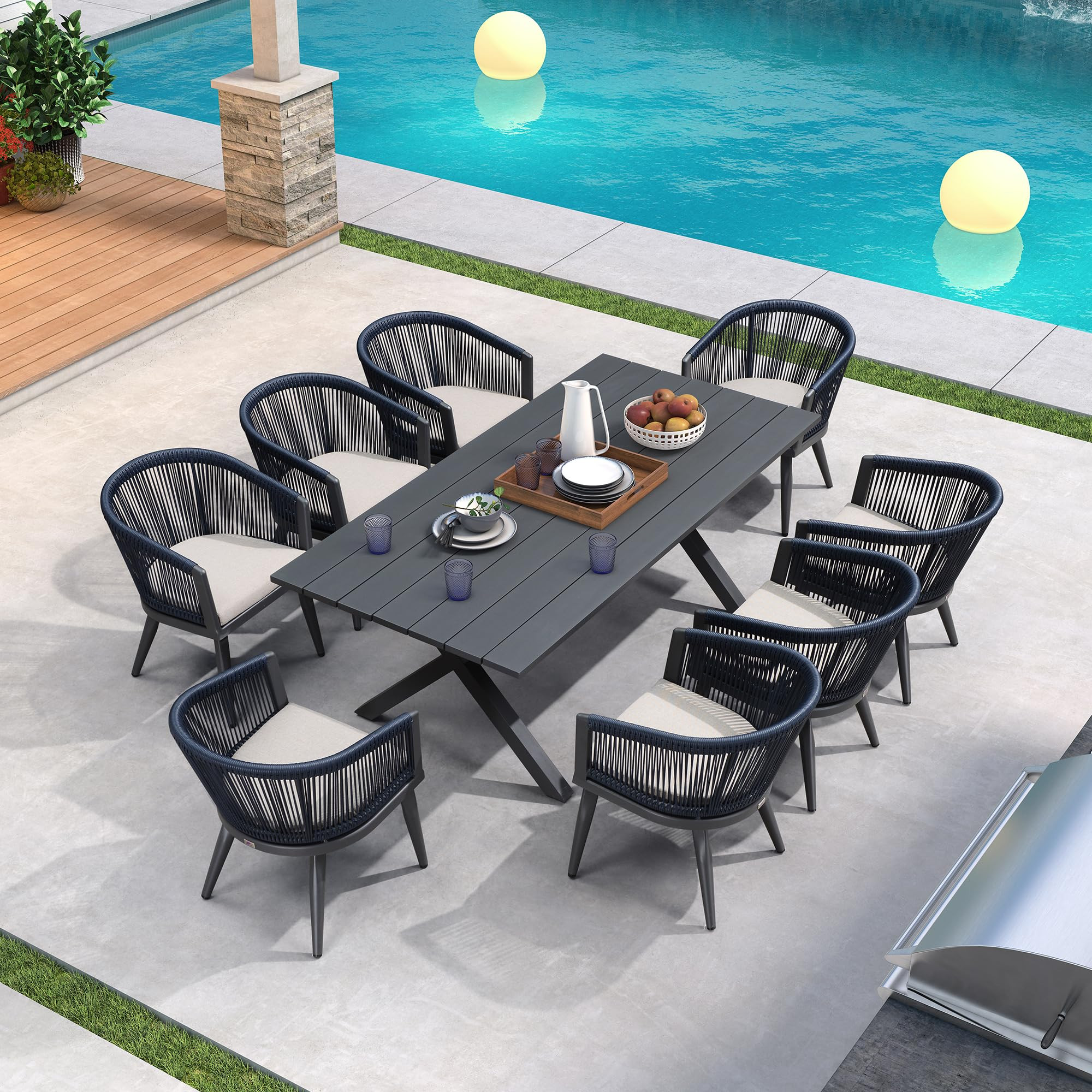 PURPLE LEAF Outdoor Dining Set for 8 All-Weather 9 Pieces Patio Aluminium Dining Table and Rope W... | Amazon (US)