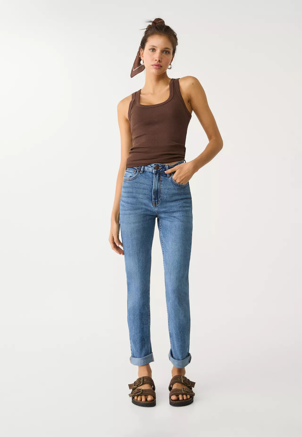1465 Slim-fit mom jeans - Women's Jeans | Stradivarius United Kingdom | Stradivarius (UK)