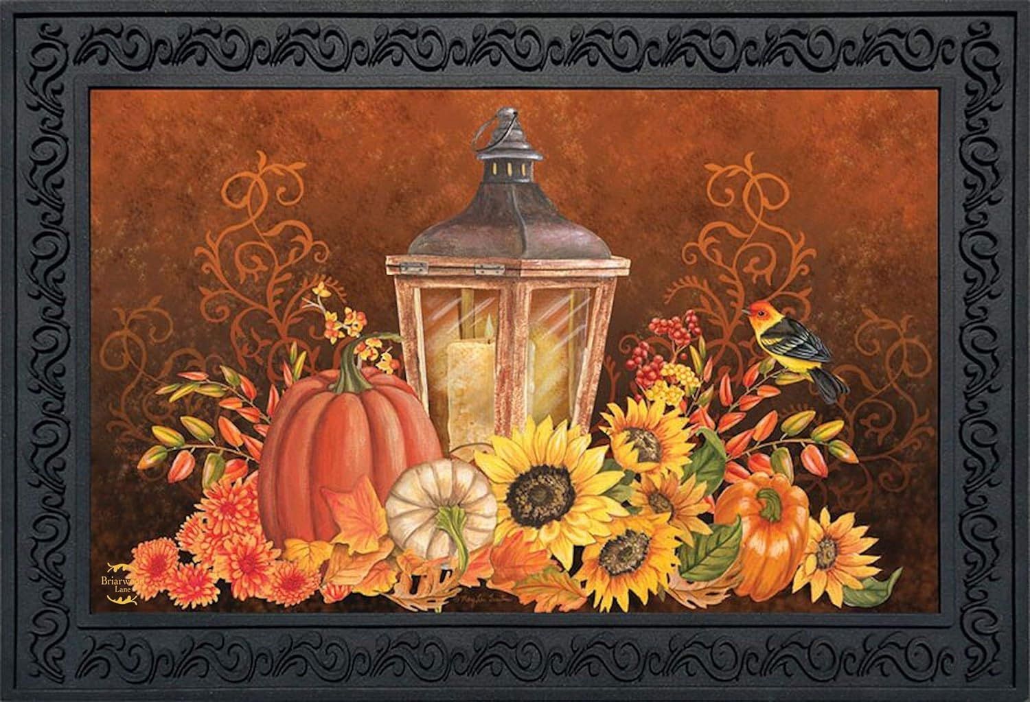 Fall Lantern Primitive Doormat Pumpkins Sunflowers Indoor Outdoor 30" x 18" | Amazon (US)
