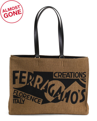 Made In Italy Raffia Signature Tote With Leather Trim | TJ Maxx