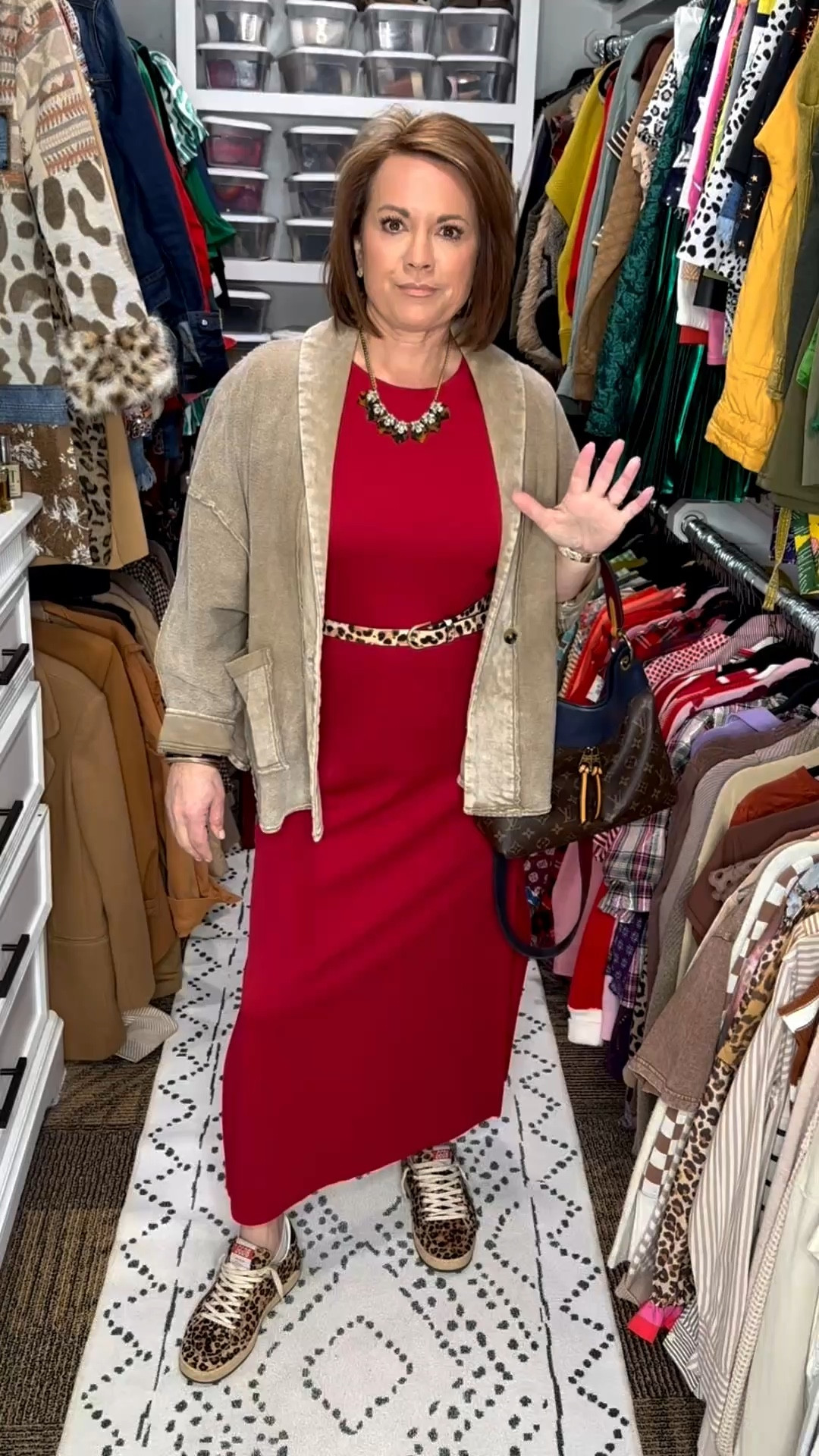 If you want an outfit that comes together in minutes…wear a dress. ❤️

One of my favorite style shortcuts is starting with a comfortable dress and building from there. It’s truly the easiest way to look polished without spending time figuring out separates.

Today’s look is a classic red midi dress styled with a cozy neutral cardigan and a little leopard for personality. I added a leopard belt to define the waist, matching leopard sneakers for a fun casual vibe, and a statement necklace to finish the look.

That’s the beauty of dresses…one piece and you’re already halfway ready. Add a few accessories and you’re out the door.

Perfect for workdays, errands, lunch with friends, or whenever you want to look put together fast.

⸻

red midi dress
casual dress outfit
easy outfit idea
quick outfit women
throw on and go outfit
dress outfit for women
casual chic outfit
comfortable everyday dress
dress with cardigan outfit
leopard belt outfit
leopard sneakers outfit
pattern mixing outfit
statement necklace outfit
effortless style women
everyday style over 40
everyday style over 50
work to weekend outfit
midi dress styling ideas
casual dress with sneakers
how to style a red dress


#LTKOver40 #LTKgrwm #LTKootd