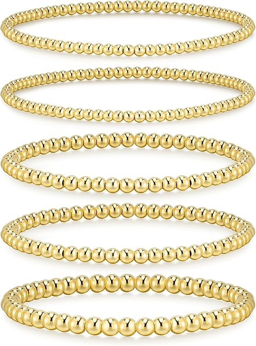 jollone Gold Bracelets for Women Gold Beaded Bracelets for Women 14K Gold Plated Stretch Gold Bra... | Amazon (US)