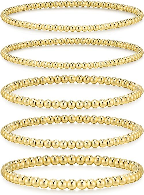 jollone Gold Bracelets for Women Gold Beaded Bracelets for Women 14K Gold Plated Stretch Gold Bra... | Amazon (US)