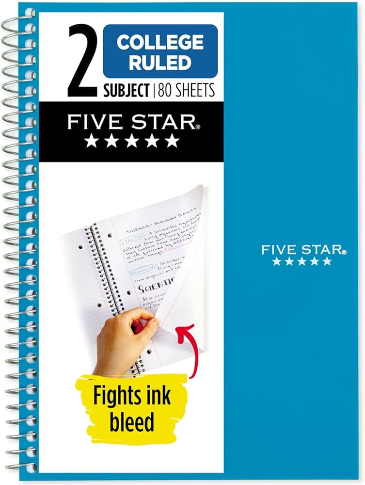 Five Star Spiral Notebook, 2 Subject, College Ruled, 9 1/2" x 6" 80 Sheets, Tidewater Blue (84002... | Amazon (US)