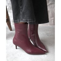 Burgundy Leather Ankle Boots, Pointed Toe Stiletto Heel, Women's Winter Heeled Boots | Etsy (US)