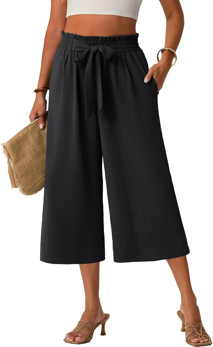 Lepunuo Capri Pants for Women Wide Leg Summer Capris Pant Palazzo Loose Fit Casual Trousers with ... | Amazon (US)