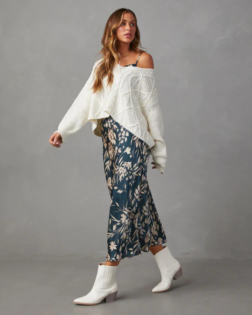 Melie Cowl Neck Satin Slip Midi Dress - Indigo | VICI