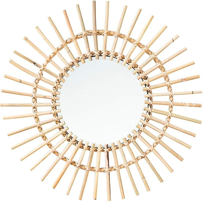 22" Large Natural Rattan Sunburst Bohemian Hanging Glass Decor,Rustic Handwoven Innovative Art De... | Amazon (US)