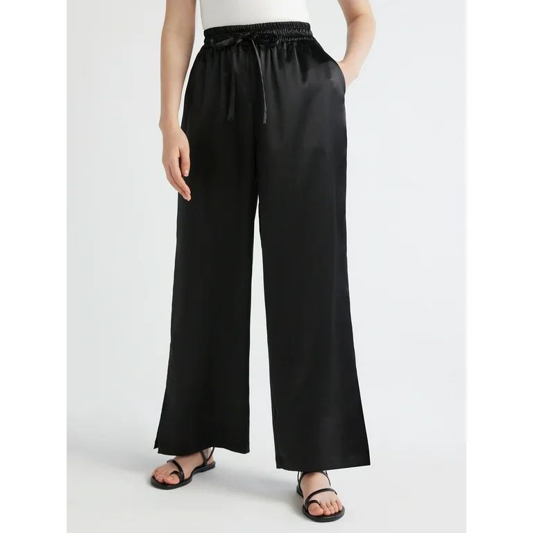 Scoop Women’s Wide Leg Satin Pants, Sizes XS-XXL | Walmart (US)
