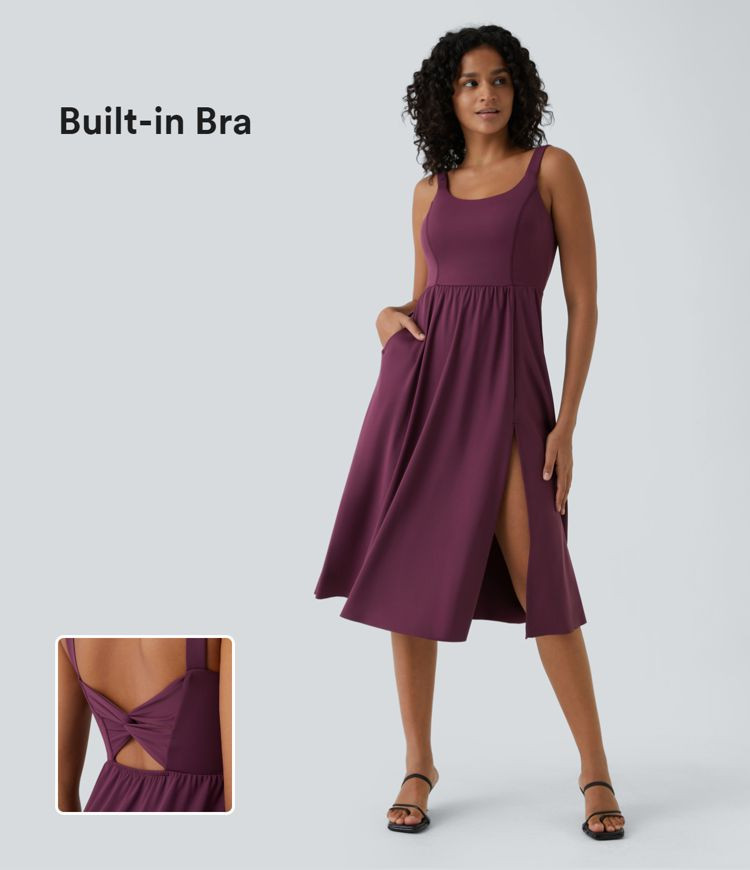 Women’s Padded Backless Twisted Split Midi Casual Dress - Halara | HALARA