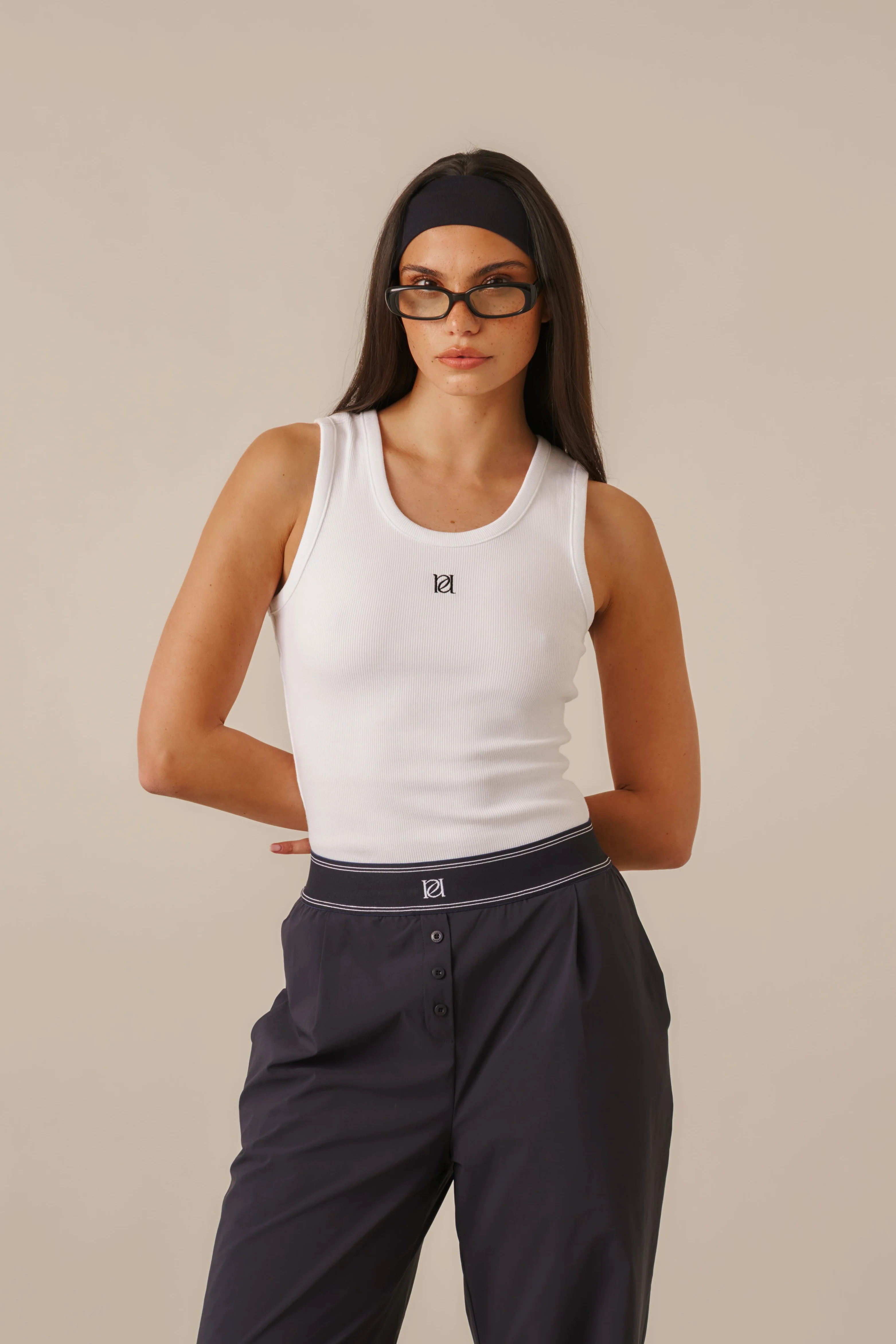 Ribbed Emblem Vest Top - Cr\u00e8me | Reasn
