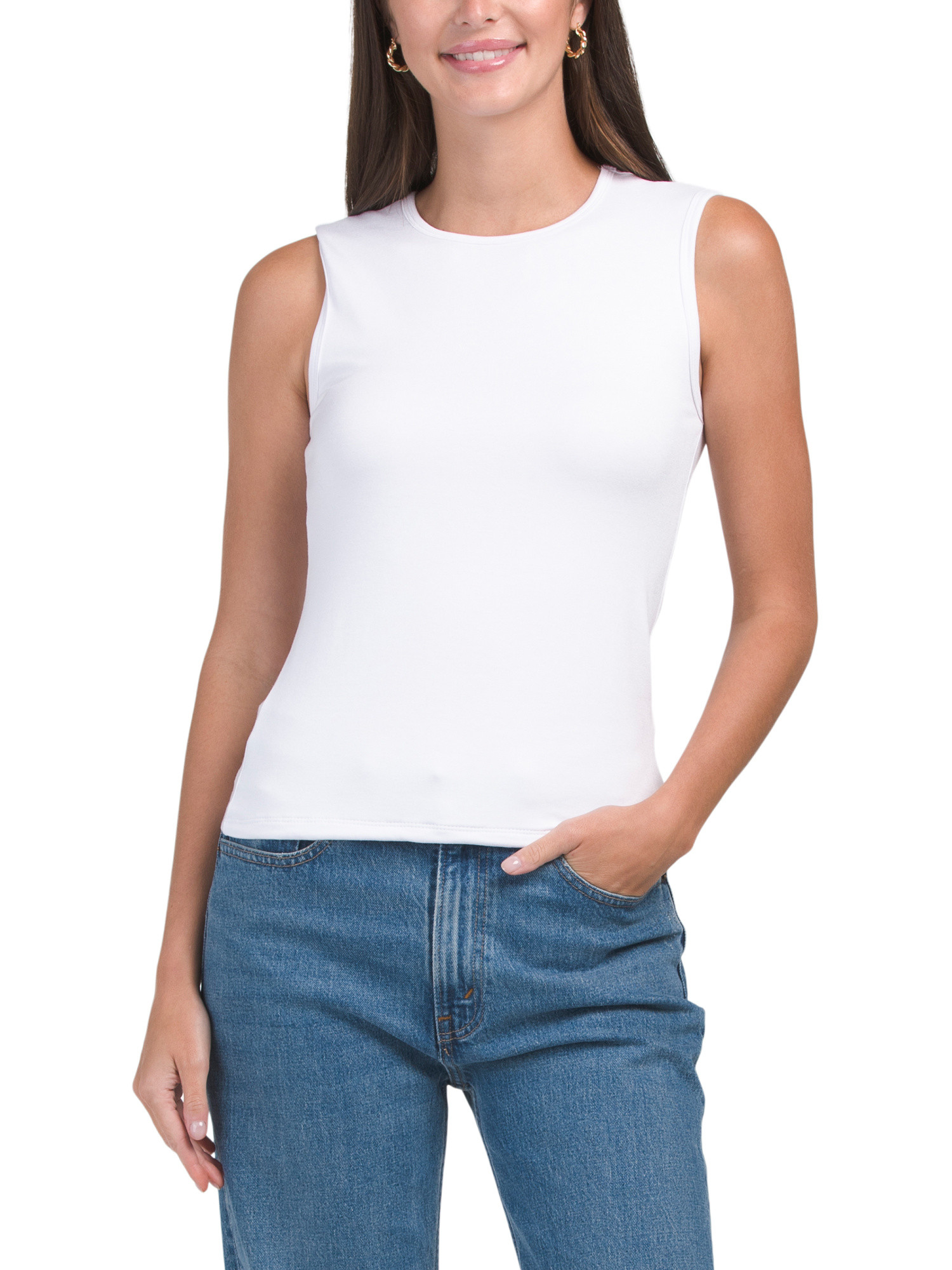 Cashmere Blend Jersey High Crew Neck Tank Top | TJ Maxx