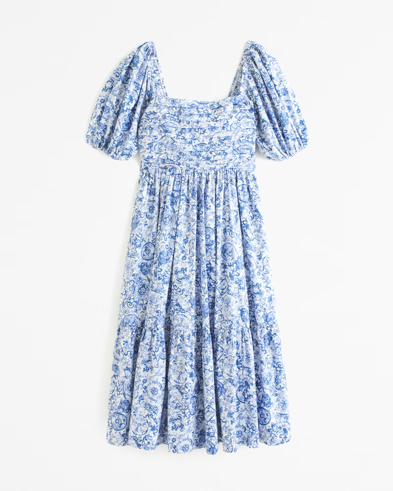 Emerson Poplin Puff Sleeve Midi Dress | Abercrombie & Fitch (US)