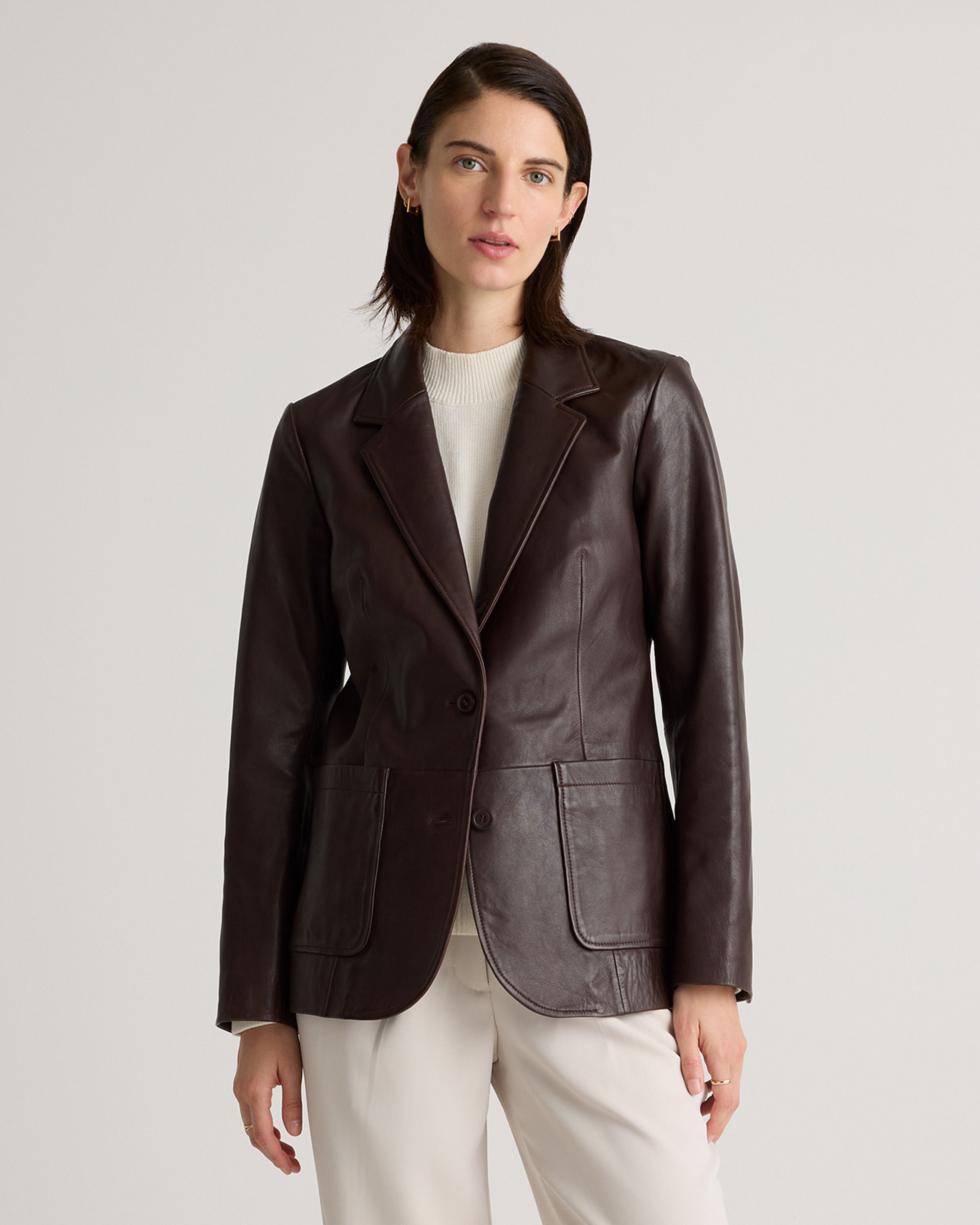 Quince | Women's Blazer in Brown, Size XS, Leather | Quince