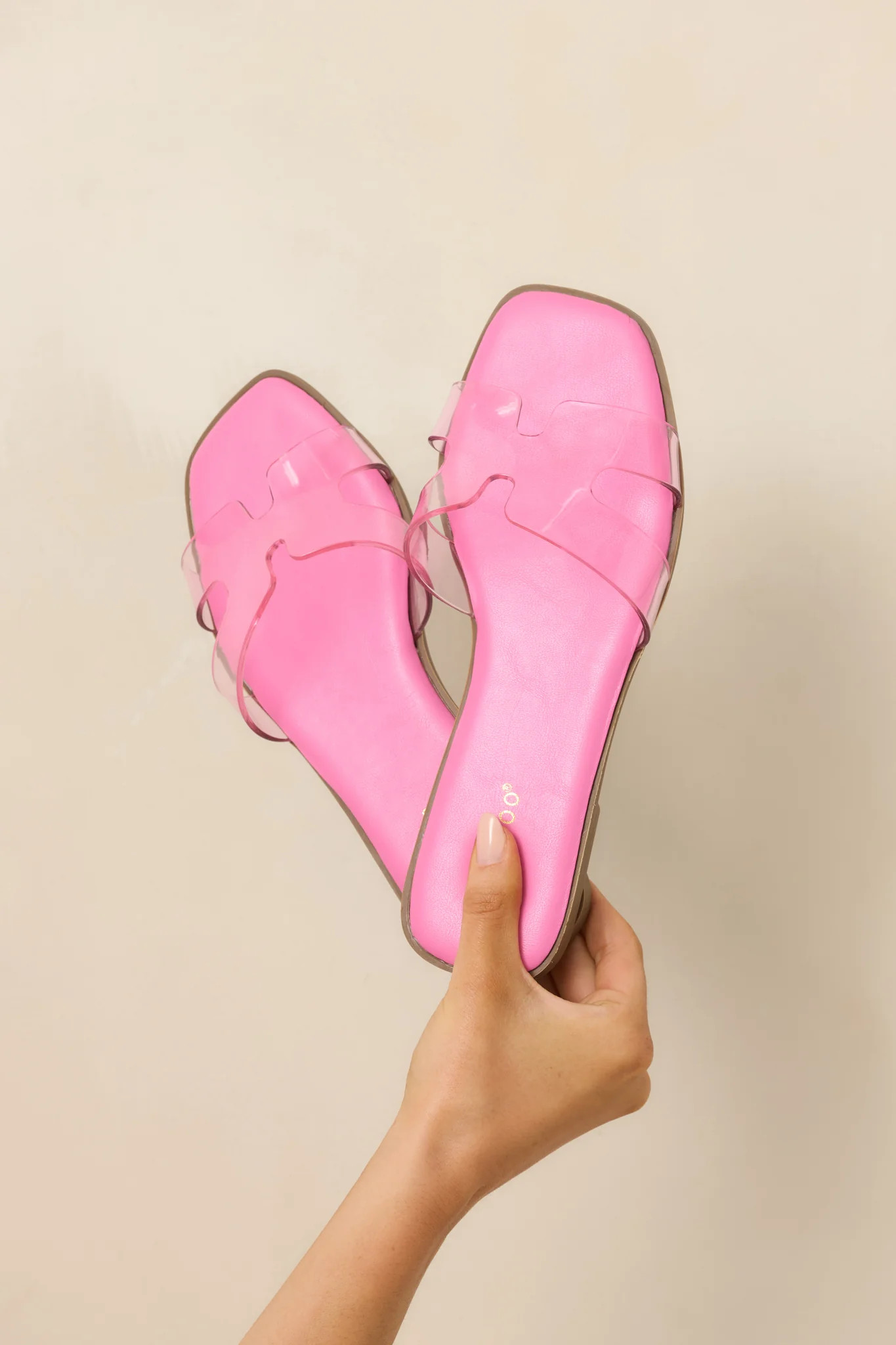 Clear the Way Pink Transparent Strap Slide Sandals | Red Dress