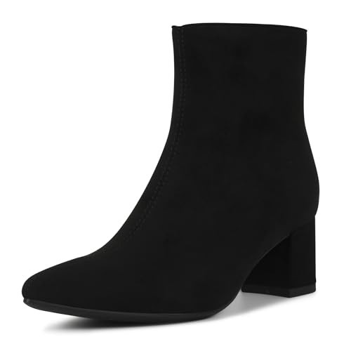Abbleet Women's Ankle Boots Pointed Toe Chunky Block Heel Short Boots for Women Low Heeled Booties（BlackSuede,9.5） | Amazon (US)