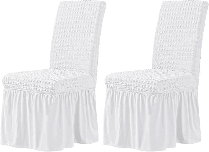 CHUN YI White Chair Covers for Dining Room Set of 2, Universal Stretch Dining Room Chair Covers w... | Amazon (US)