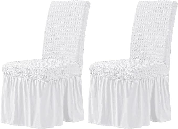 CHUN YI White Chair Covers for Dining Room Set of 2, Universal Stretch Dining Room Chair Covers w... | Amazon (US)