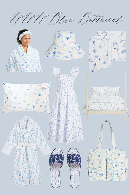 Hill House Home blue botanical, Ellie nap dress, silk pillowcase, bedding, hat, tote, slides, hotel terry robe, headband, and napkins. Great for gifting, bridal get ready outfit, & everyday wear.

#LTKhome #LTKstyletip #LTKunder100