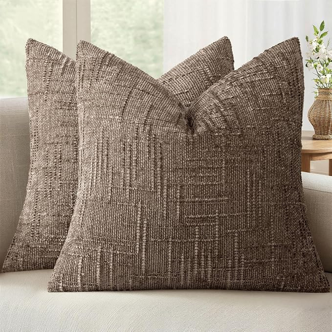 MIULEE Textured Throw Pillow Covers Thick Chenille Decorative Pillows Taupe Grey 18x18 Inch Set o... | Amazon (US)
