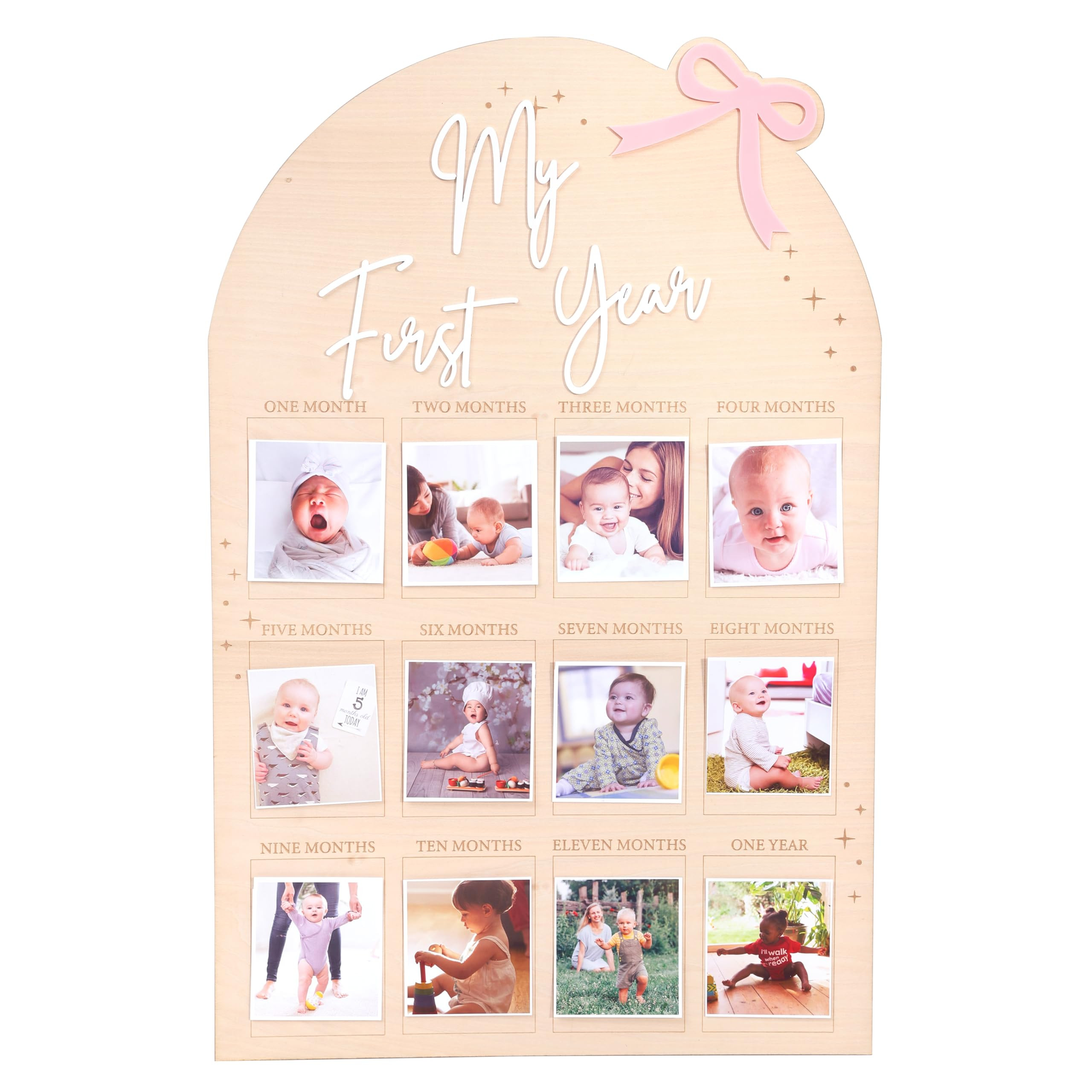 WAUAO Bow My First Year Birthday Board - One Year Of Photo Board,Monthly Milestone Wood Photo Boa... | Amazon (US)