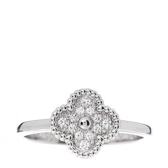 VAN CLEEF & ARPELS 18K White Gold Diamond Sweet Alhambra Ring 50 5.25 | FASHIONPHILE | Fashionphile