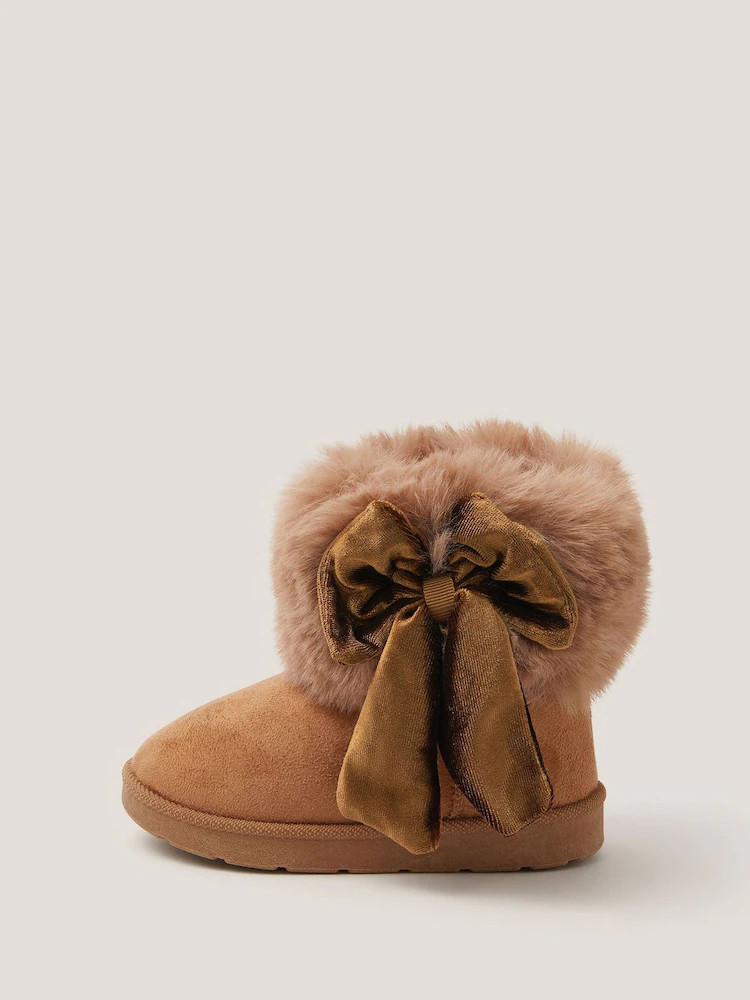 Monsoon Brown Baby Bow Faux Fur Boots | Next US