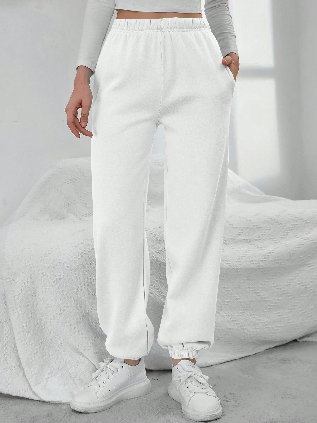 TrendsSHEIN EZwear Casual Solid Color Elastic Waist Fleece Lined Jogger Pants, Autumn/Winter | SHEIN
