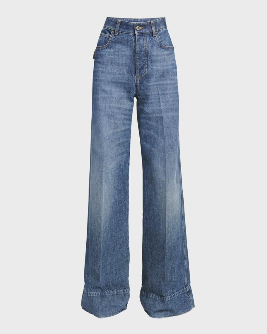 Bottega Veneta High-Rise Wide-Leg Denim Boyfriend Trousers | Neiman Marcus