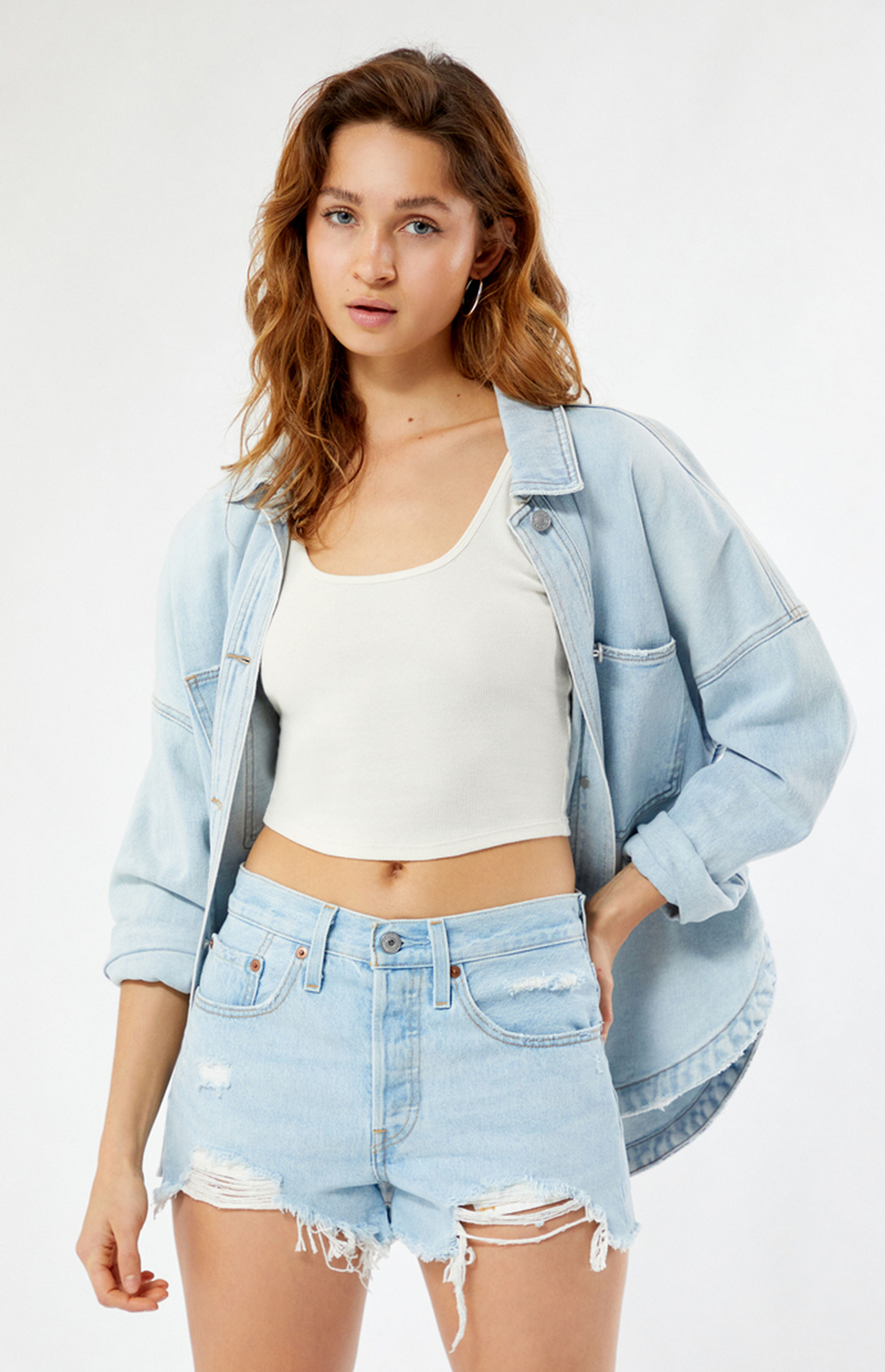 Levi's 501 Light Blue Frayed Denim Shorts | PacSun