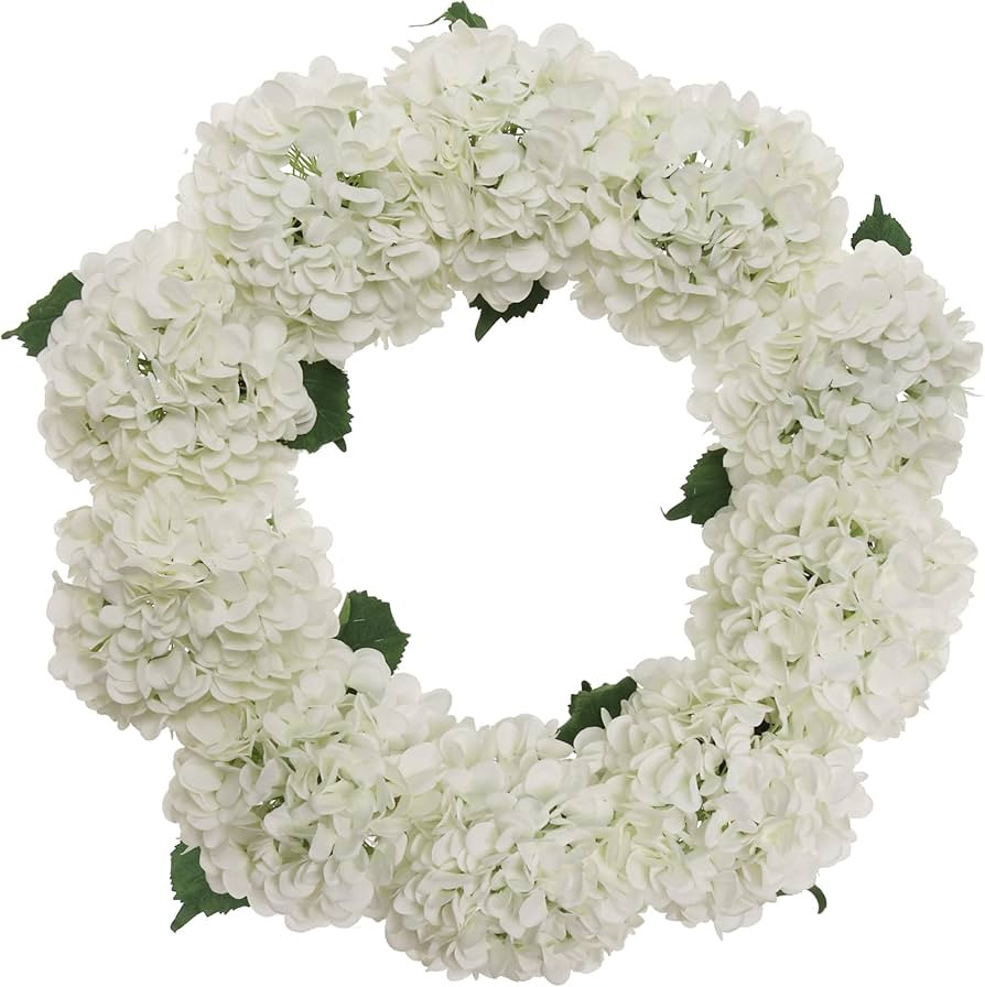 Larksilk 24" White Hydrangea Wreath with Grapevine Ring | Artificial Floral Front Door Décor | L... | Amazon (US)