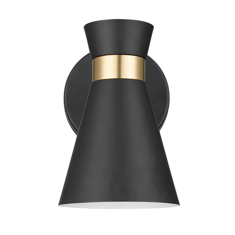 2-Pack Battery-Operated LED Wall Sconce Matte Black with Brushed Gold Accents | Wayfair North America