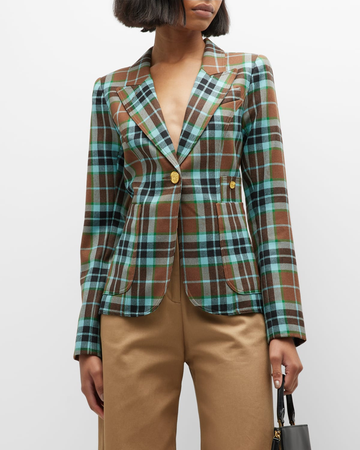 Duchess Plaid Patch Pocket Blazer | Neiman Marcus