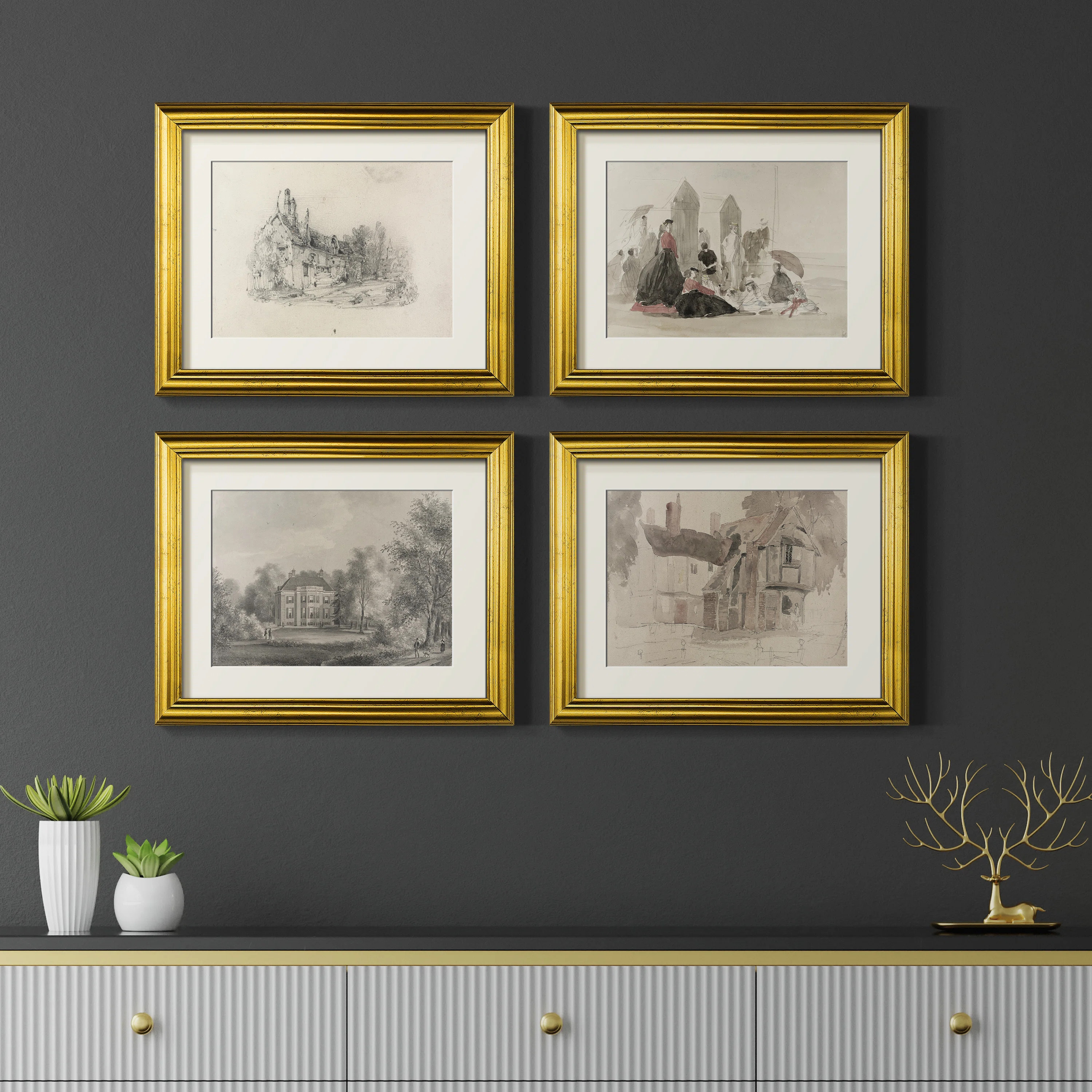 Vintage Sketch I  -4 Piece Set of Framed Prints | Wayfair North America