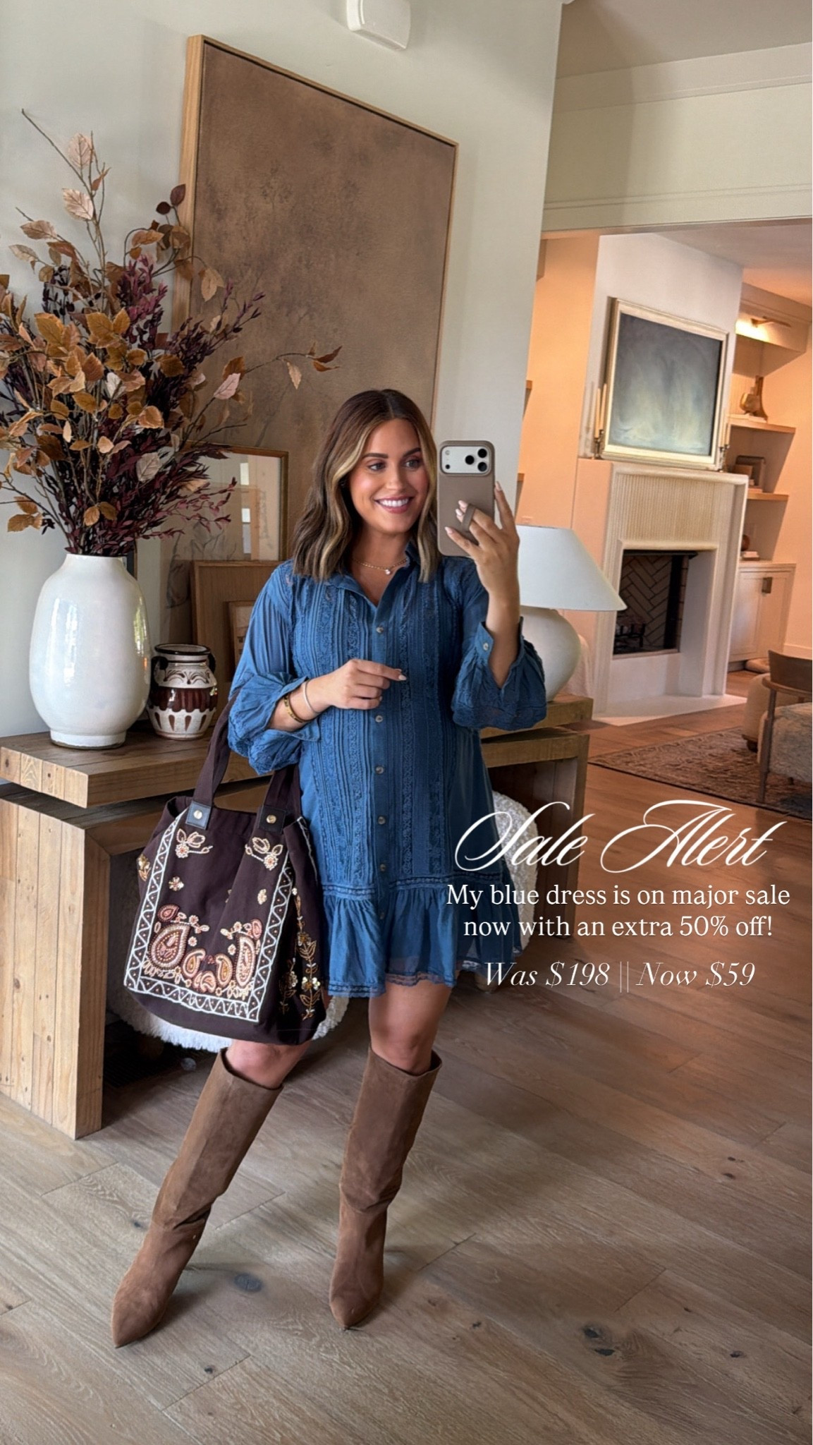 Almost 70% off my blue dress now at Anthropologie!! Was $198, now $59 with the added discount in cart (automatically applies). Such a steal on one of my favorite dresses— bump friendly & nursing friendly too! #LTKsalealert
