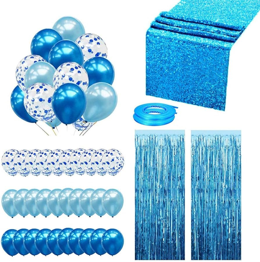 Blue Party Decoration Supplies Set 35 Pack, Include 30 Balloons, 2 Blue Foil Fringe Curtains, 1 B... | Amazon (US)