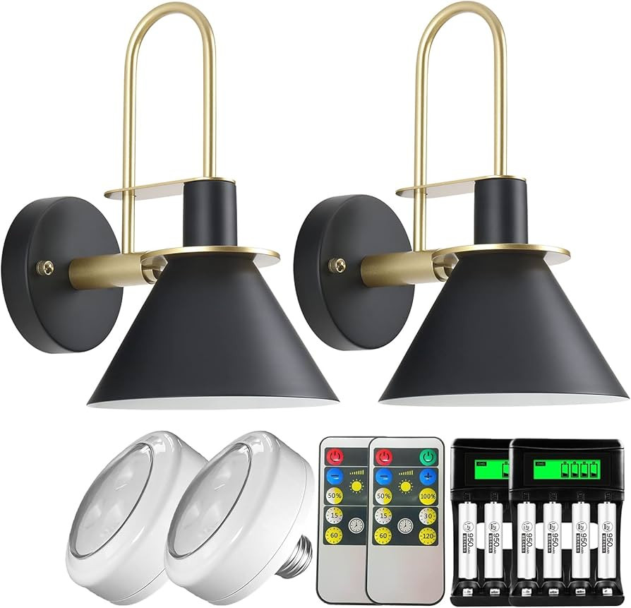 civaza Wall Sconces Set of Two Battery Operated Remote, Non Hardwired Wall Light Fixtures for Ind... | Amazon (US)