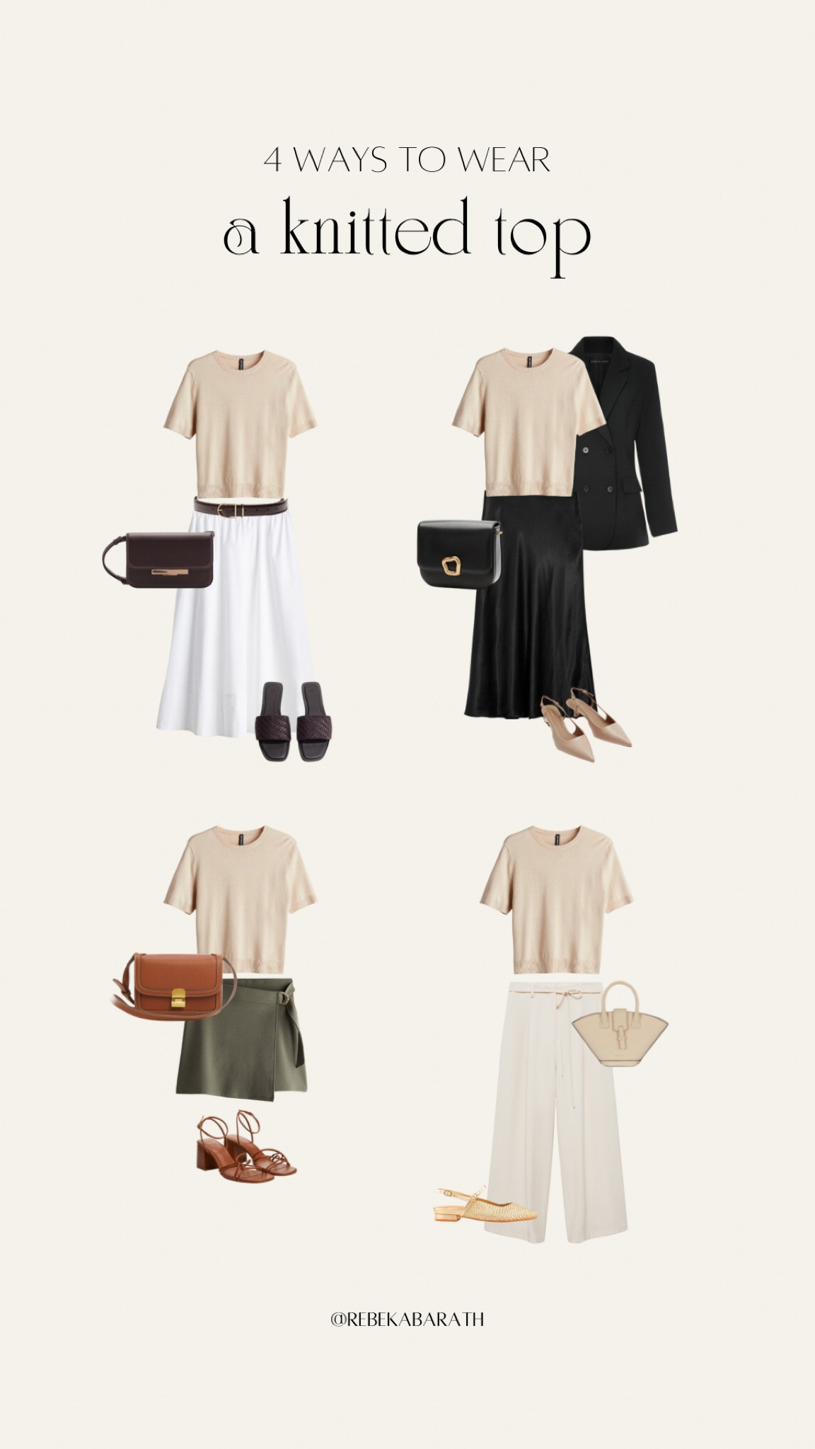 4 ways to wear a beige knitted tee ✨ 

summer outfit ideas | knitted top | fine knit top | beige tee | ways to wear | versatile basics

#LTKWorkwear #LTKStyleTip #LTKFindsUnder100