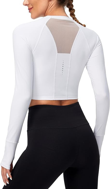 SANTINY Women's Long Sleeve Crop Workout Tops Slim Fit Gym Yoga Running Shirts for Women | Amazon (US)