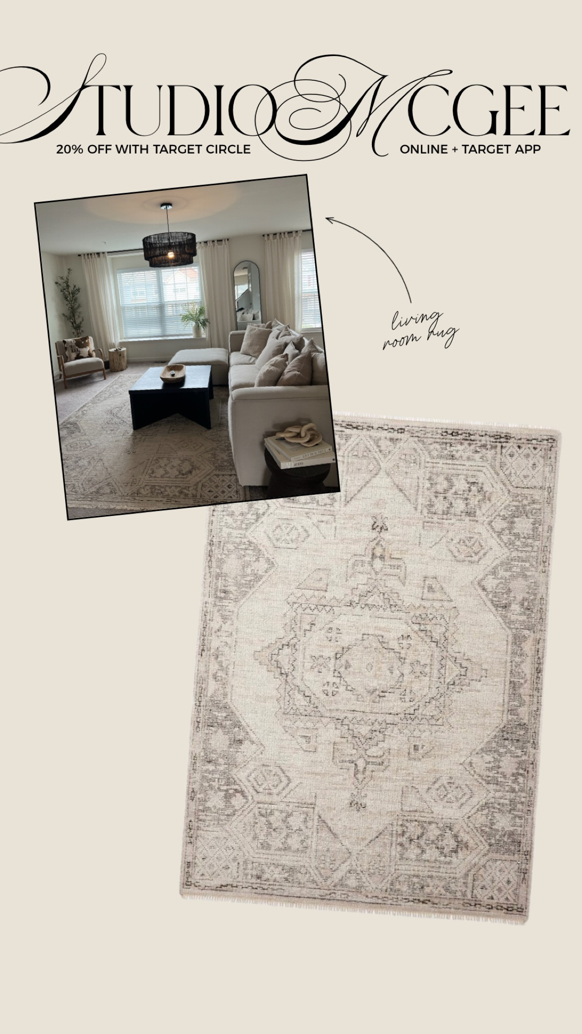 Studio McGee living room rug 20% off 

#LTKHome #LTKFallSale