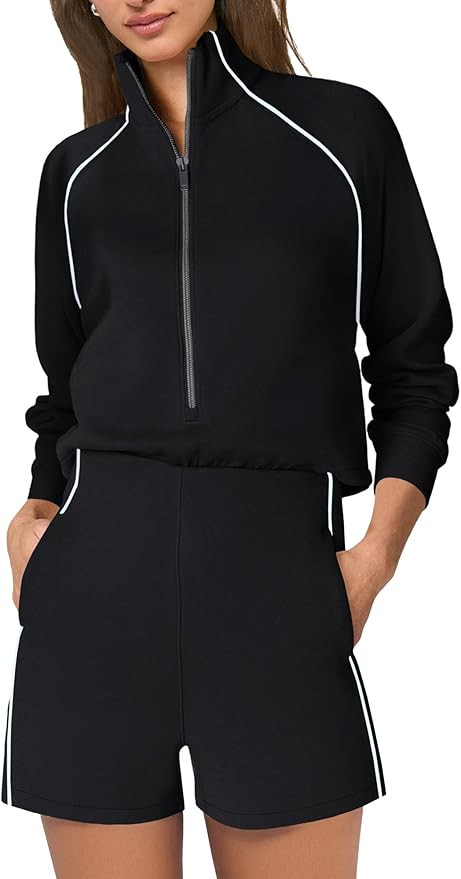 SENSERISE Womens Long Sleeve Romper One Piece Jumpsuits Mock Neck Wide Leg Shorts Fall Outfits wi... | Amazon (US)