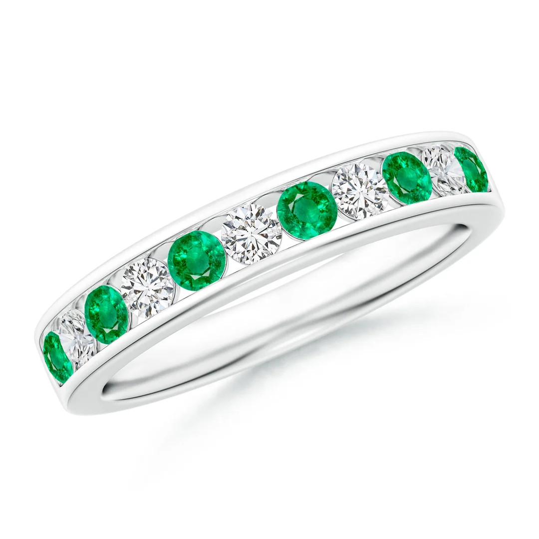 Channel Set Emerald and Diamond Semi Eternity Ring | Angara Inc.