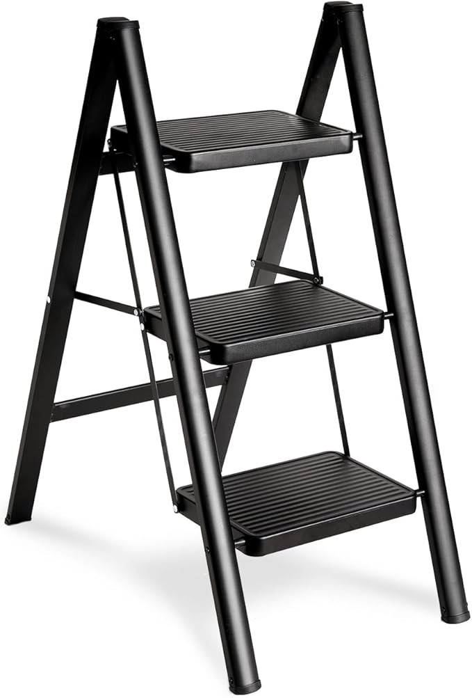 Folding 3 Step Ladder, Sturdy 330 Lbs Load Small Step Stool for Adults, Safer Full Steel Multi-us... | Amazon (US)